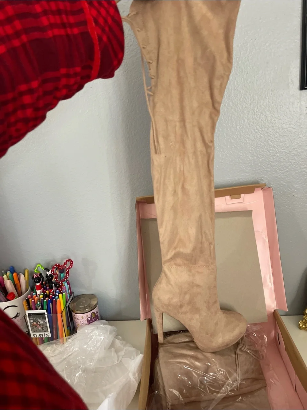 Charlotte Russe Beige Suede Over-the-Knee High Heel Boots